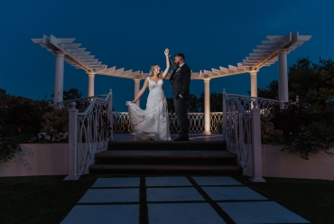 outdoor pergola at night time